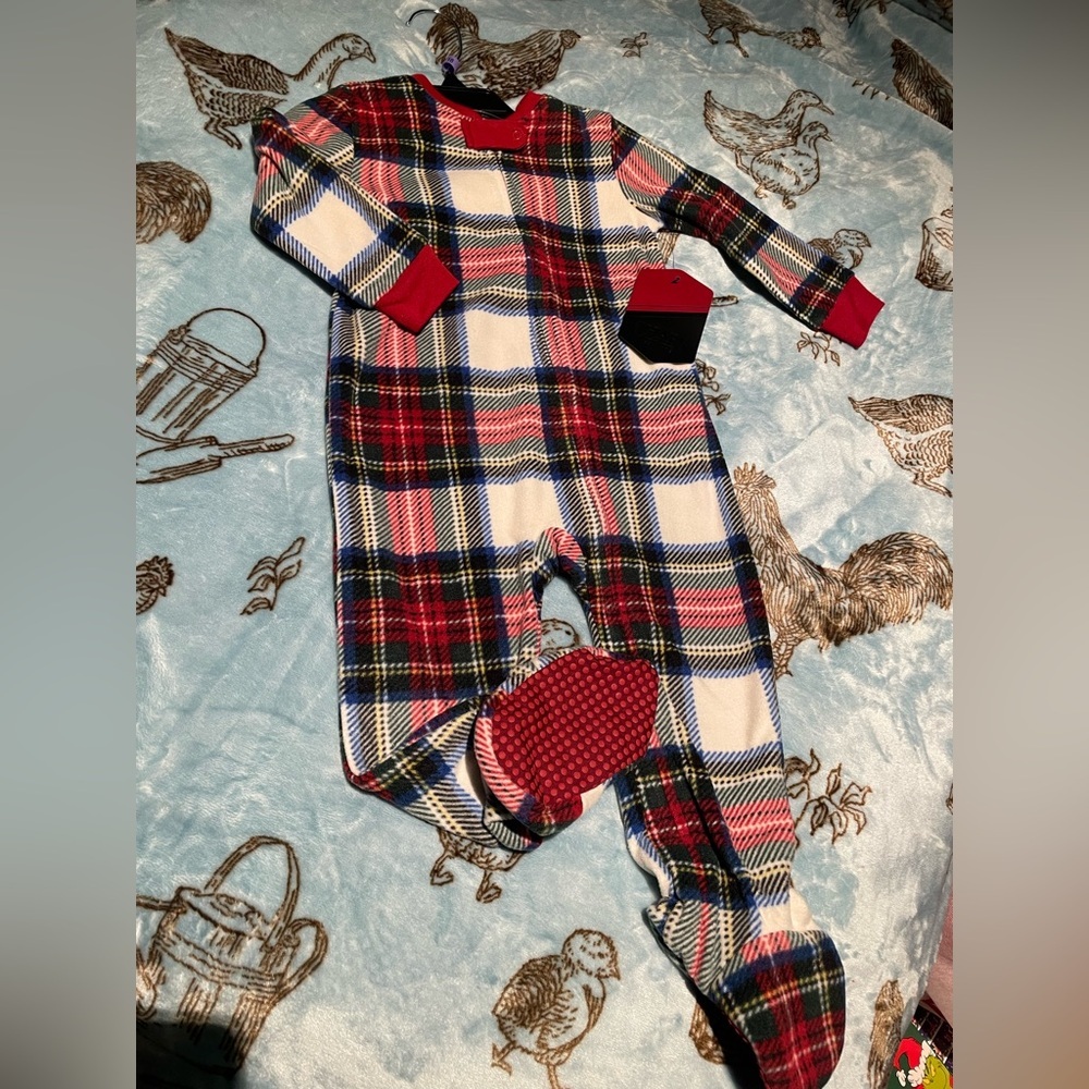 NWT CHAPS Classic Plaid Fleece Christmas Footie Pajamas